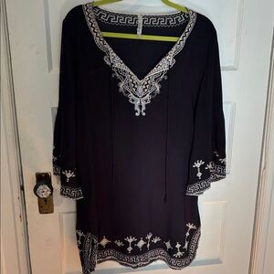 Elegant Navy Blue Embroidered Women's Dress/Cover Up